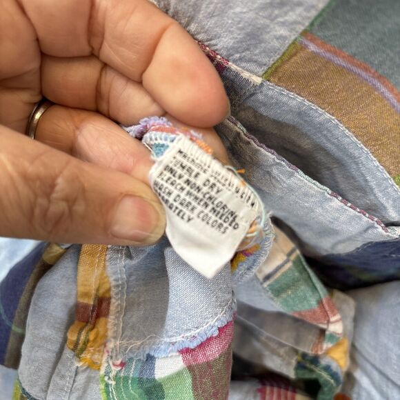 417 Van Heusen Men XL Blue Madras Plaid Patchwork Short Sleeve Shirt Cotton - Picture 7 of 9